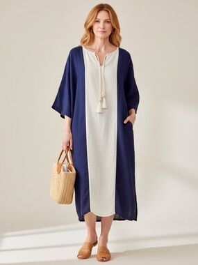 Sigrid Olsen Oversized Linen Blend Pocket Midi Kaftan NWT -Small